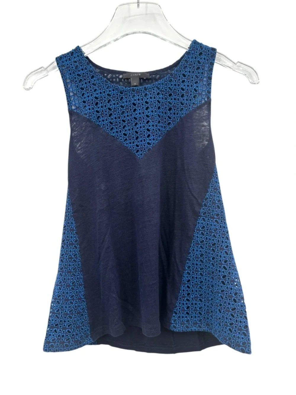 J. Crew Navy Blue Eyelet Lace Sleeveless Peplum Top Women’s Size S